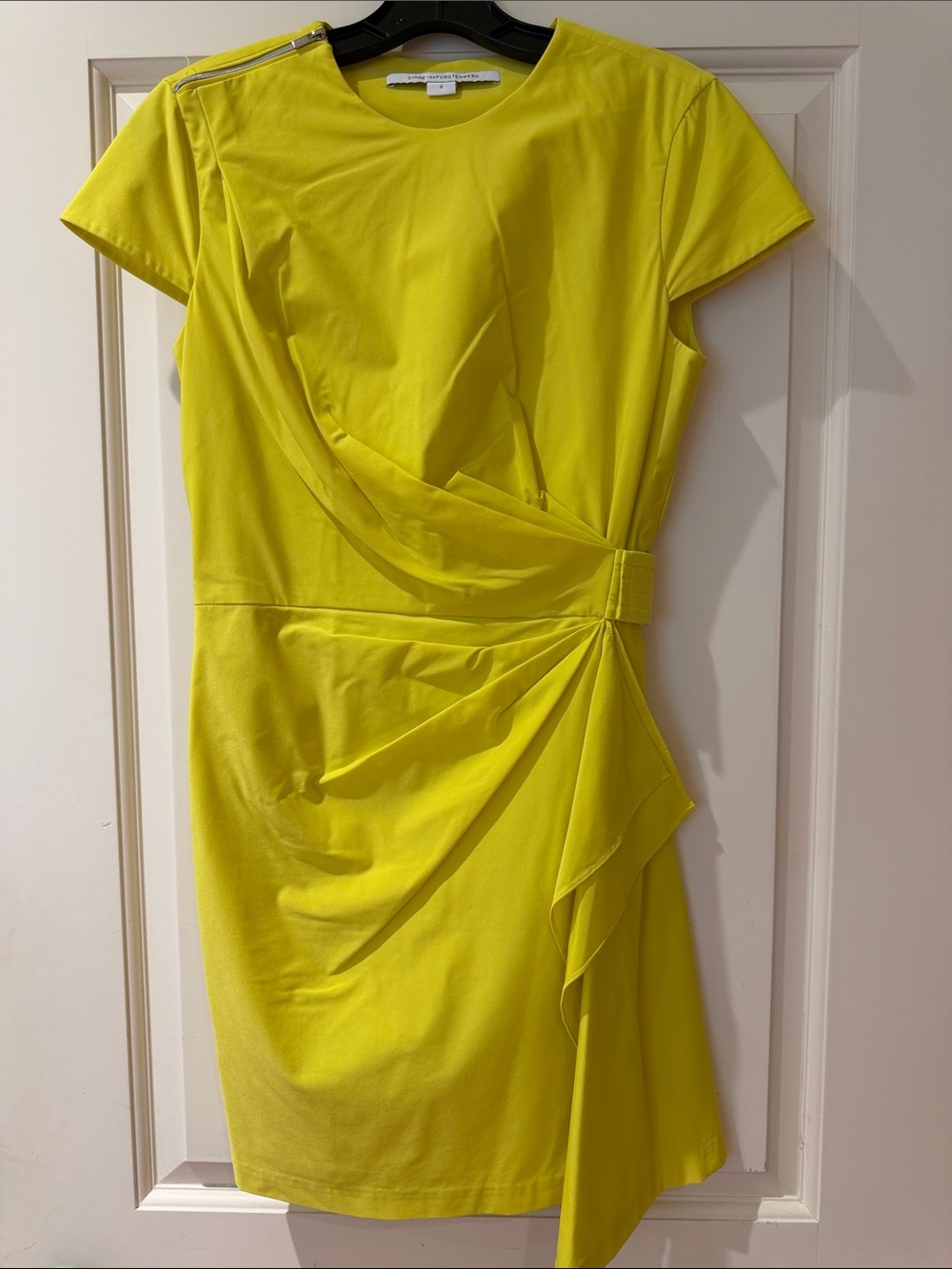 Diane Von Furstenberg Yellow Draped Sheath Dress